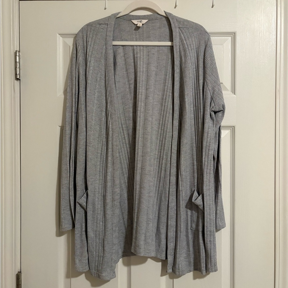 Terra & Sky Light Gray Ribbed Open-Front Cardigan